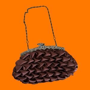 90's vintage brown satin clutch bag Jessica McClintock